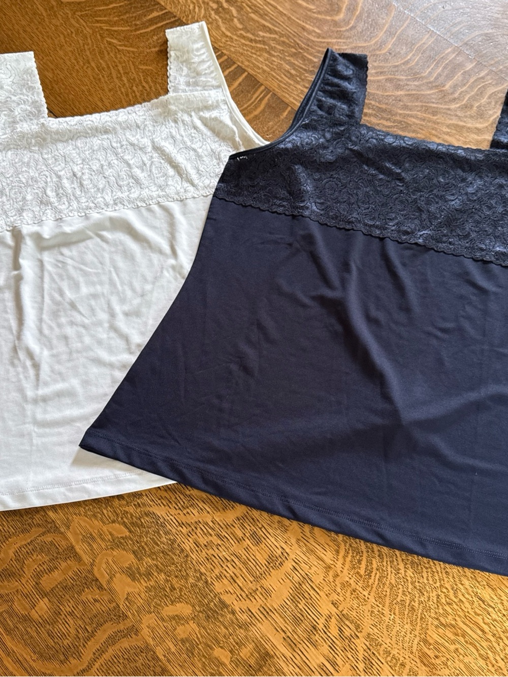 Christopher & Banks White and Navy Knit Camisoles